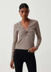 Ovs Striped T-Shirt With Long Sleeves And Knot